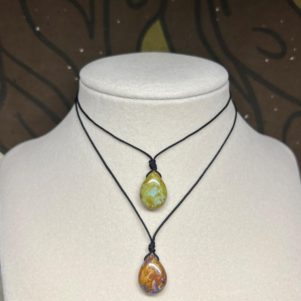Czech glass boho dainty necklace bundle duo set adjustable cord chic brown green